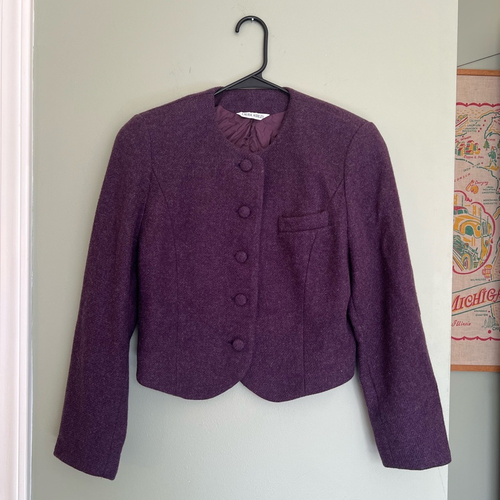 Laura Ashley Vintage 1980s Deep Purple Wool Women's Tailored Blazer